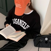 바블링브룩 여성용 레터링 라운드 세미크롭 맨투맨