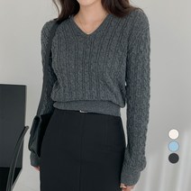 무드인더 여성용 브이넥 캐이블 니트