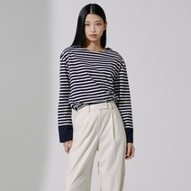 미쏘 여성용 소매배색 스트라이프 긴팔 티셔츠