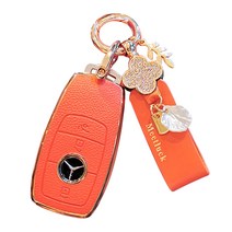 하마테 벤츠 가죽TPU 하이브리드 스마트키 케이스 + 키홀더 세트 B타입, 오렌지
