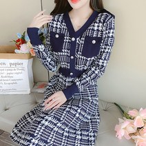 포플러앤씨 레버트 배색 니트 원피스