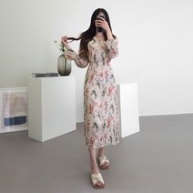 르엠마 라이부 반팔 프릴 플라워 쉬폰 원피스