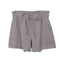 마이시즌 여성용 하운드 체크 3부 밴딩 팬츠