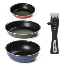 매직쉐프 인덕션 탈착식 프리핸들 셀마 프라이팬 세트 4개, 혼합색상, 프라이팬 20cm + 28cm + 웍팬 26cm + 핸들
