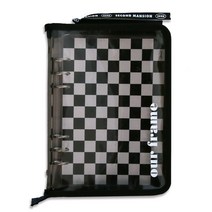 세컨드맨션 A5 6공 체커보드 모눈 그리드 바인더북 + 투명 커버 세트, 1세트, BLACK