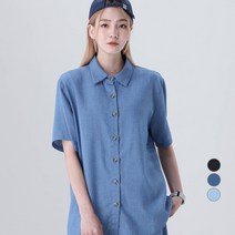 어썸어라운드 여성용 스탠다드 데님 반팔 셔츠