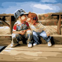 순잠 깜찍 모던 수채화 유채화 개릭터 그림그리기 DIY 세트 40 x 50 x 1.6 cm, 9 서부시대 키스