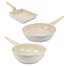 라체나 IH 인덕션 후라이팬 세트 3개, 크림, 사각후라이팬 + 후라이팬 28cm + 궁중팬 28cm