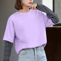 아베크 여성용 페이크 투피스 컬러 긴팔 티셔츠