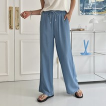 세컨그라운드 여성용 밴딩 데님 텐셀 와이드 팬츠