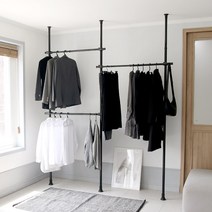 실속형 철제 행거 3단 + 옷걸이 집게, 블랙