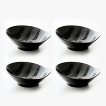 오체어스 오목한 손잡이 도자기 종지, 블랙차이로, 4개