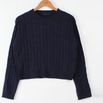 빼빼 여성용 라운드넥 꽈배기 크롭 니트 티셔츠