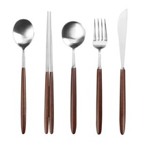 보겐 메이플 우드 커트러리 옻칠 한식양식 5종 세트, 디너나이프 + 디너스푼 + 디너포크 + 숟가락 + 젓가락, 혼합색상