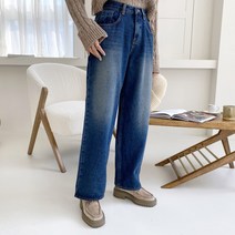 린다샵 여성용 와이드 워싱 기모 데님 팬츠 PT8778K1B