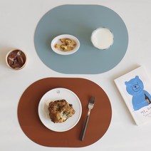 에이드엘 일립스 가죽 테이블매트 2p, 카멜 + 스카이, W 329mm x D 242mm x 두께 1.8mm