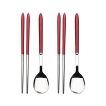 블룸엣홈 헥사곤 스텐 진공 수저 버건디 2벌 세트, 1세트, 숟가락 2p + 젓가락 2벌