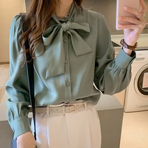 루나걸 니즈 리본 긴팔 블라우스