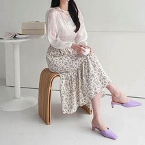 플랜데이 2단 캉캉 플라워 나염 밴딩 롱 스커트