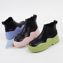 프리티슈 천연가죽 투톤 배색 첼시 밴딩 통굽 앵클 워커 부츠 5.5cm