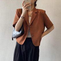 라엔 여성 린넨혼방 여름 반팔 크롭자켓