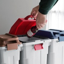 3컬러 튼튼한 대형 3단 분리수거함 재활용분리수거함, 슬림펌 핸들쓰레기통(레드)60L
