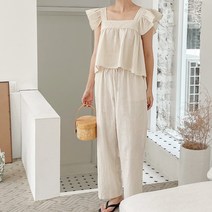 자꾸손이가 프릴탑 와이드팬츠 린넨 투피스세트(set988)