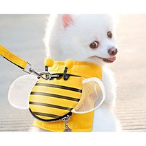 [꿀벌가방강아지] 떨샵 강아지 꿀벌 하네스 소형견 찍찍이 가방하네스 줄포함, M