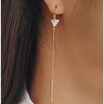 코코날다 세모큐빅 원터치귀걸이 긴스타일 체인줄 결혼식 하객 여성 귀걸이