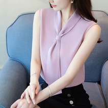 여성 리본타이 쉬폰 나시블라우스