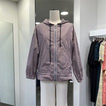 올리비아로렌 SH02 여름 후드 체크점퍼 밑단 스트링 포인트 VVBCLXM3451