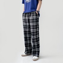 남녀공용 체크 와이드 팬츠 트레이닝 츄리닝 홈웨어 원마일룩 스퀘어