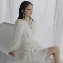 VSYOY 벌룬 브이넥 쉬폰 원피스