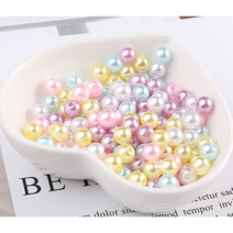 3-8mm 25컬러 진주 구슬비즈 반지 팔찌 목걸이 스트랩 키링 비즈공예 만들기 재료, 6mm, 9 핑크&옐로우&화이트