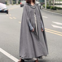 브랜드없음 여성 가을 ​​패션 솔리드 후드 버튼 망토 분할 포크 모직 코트
