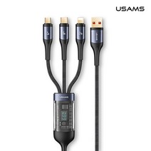 [주특] 유삼스 66W 3in1 LED 디스플레이 USB to 8핀/5핀/C타입 멀티 충전케이블, 블랙, 1개