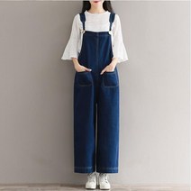 새로이 MSLXL70U 청 멜빵 바지 와이드 점프수트 연청 진청 청바지