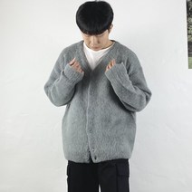 남자 여자 미니멀 오버핏 루즈핏 모헤어 가디건 명품 앙고라 알파카 라쿤 공용 브이넥 크롭