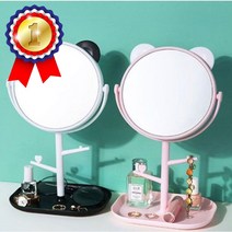 곰돌이 트레이 탁상 거울 1P 악세서리 화장대 스탠, 블랙