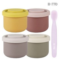 비비또 실리콘 이유식 보관 용기4종 + 이유식 스푼 세트, 골든 크림, 핑크 브라운, 올리브 그레이, 아메리카노 그레이, 1세트