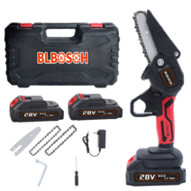 BLBOSOH벨리 보쉬 미니 체인톱 안전 자물쇠가 달린 무선 전기톱 6인치, 미니전기톱 배터리*2/충전기*1/플라스틱 상자/체인*2, 1개