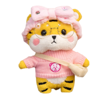 PKTOYS 귀여운 행운 건강 동물 봉제 인형 재물 장식 호랑이 인형 쿠션 생일 크리스마스 선물, 핑크 토끼 헤어 벨트 곰 파우더 스웨터 배낭 안경, 30cm 선물 상자