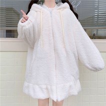 캐시미어 코트 여성 핸드메이드 빅사이즈 숏 하프 더플 울 트렌치 일본 가을과 겨울 여성의 따뜻한 코트 카와이 패션 부드러운 양고기 모피 프릴 토끼 귀 후드 코트 코트
