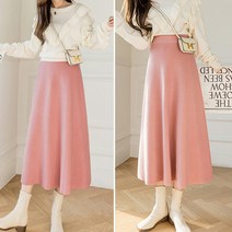 리틀깽스 백화점퀄리티 제작 비스코트 가을겨울 여성여성 고급스러운 풍성한 배색 a라인 플레어 니트 미디 롱스커트