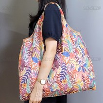 센스집 휴대용 접이식 빅사이즈 장바구니 L 1차 시장가방 에코백, 아이보리 얇은나뭇잎, 1p