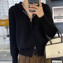 여성 후드 투웨이 지퍼 니트 집업 가디건 W109