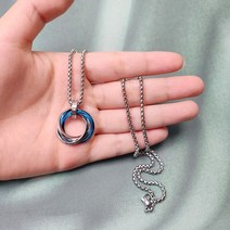 기독교 스테인레스 스틸 기독교 예수 십자가 패턴 펜던트 목걸이 1 개 구매시 증정 여성 및 남성 체인 초, 11 three rings blue