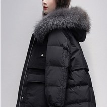 DFMEI 화이트 오리털 패딩 여중 롱 도톰 빅 퍼 카라 패딩 코트