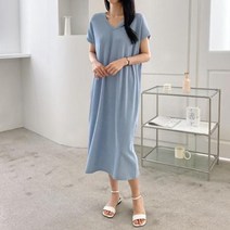 여자 롱 빅사이즈 SS 민무늬 V넥 원피스