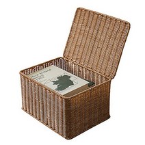 달빛마켓 사각 볼튼 뚜껑 라탄 바구니 M, 베이지, 1개